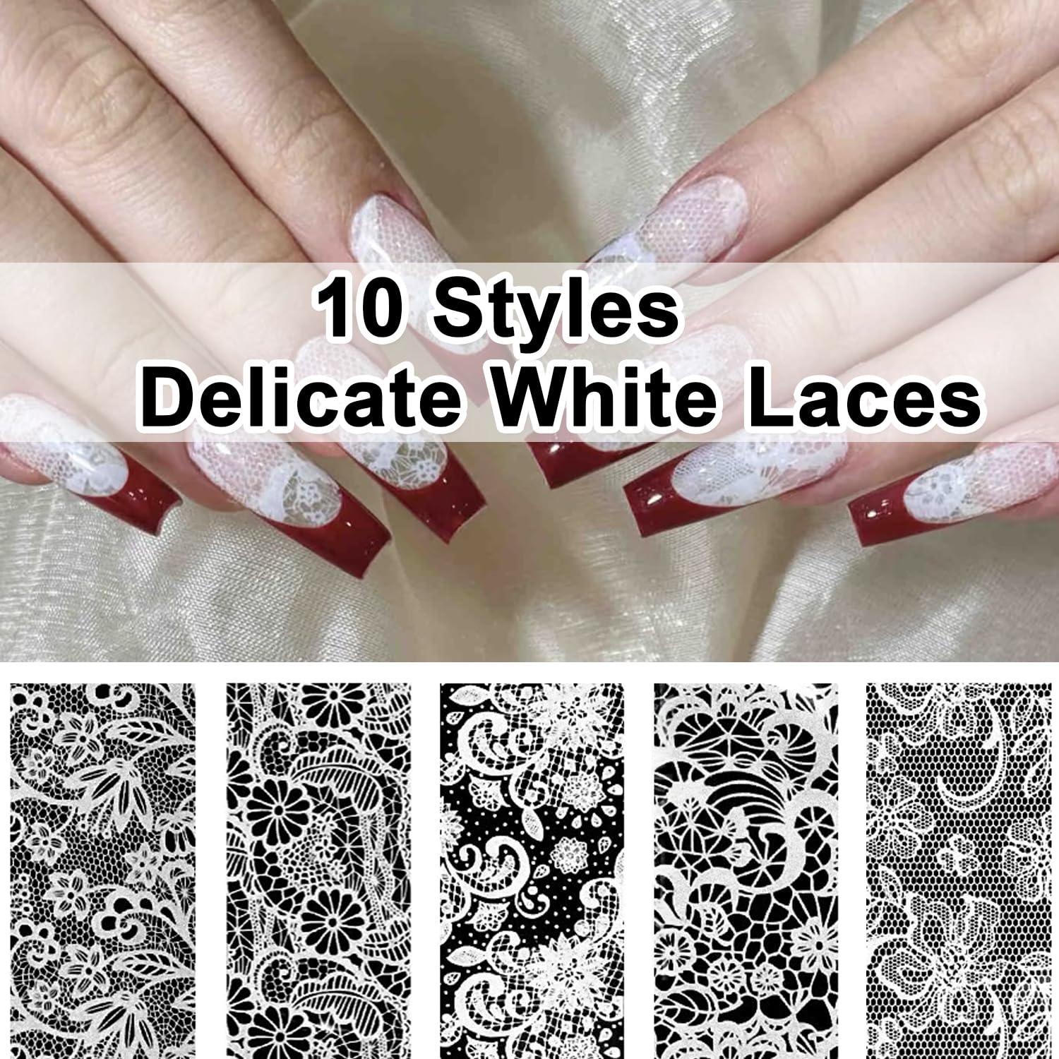 Holographic lace nail art foils on acrylic manicure
