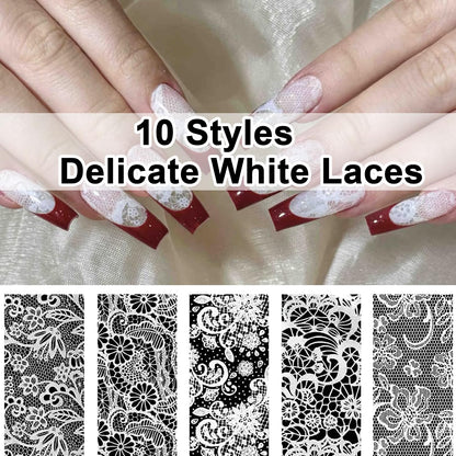 Holographic lace nail art foils on acrylic manicure