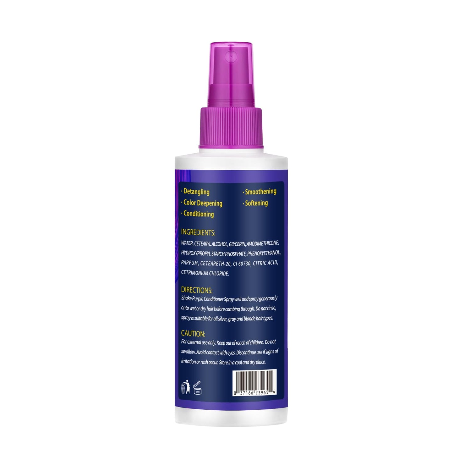 Premium anti yellow color correcting purple conditioner spray back label details