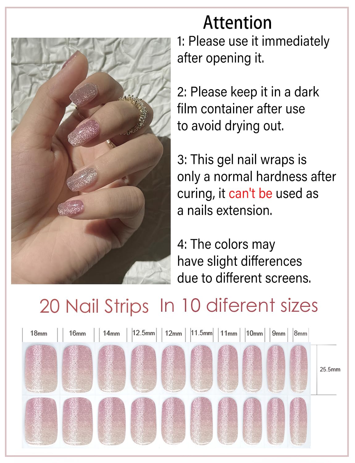 Close up of Wahrshei semi cured gel nail strips gradient design