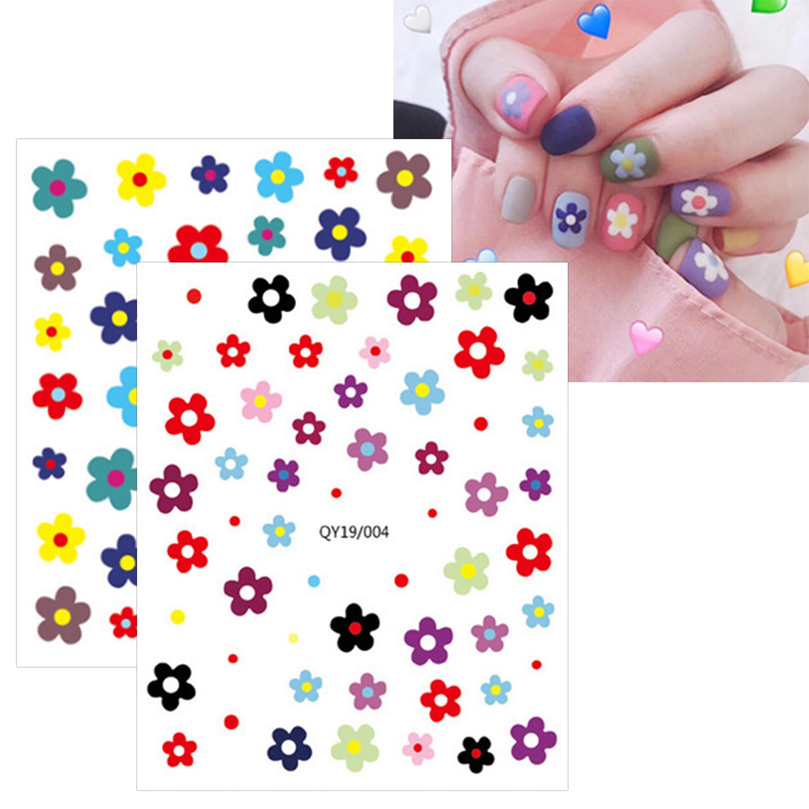 Close up of kid-friendly flower nail art stickers