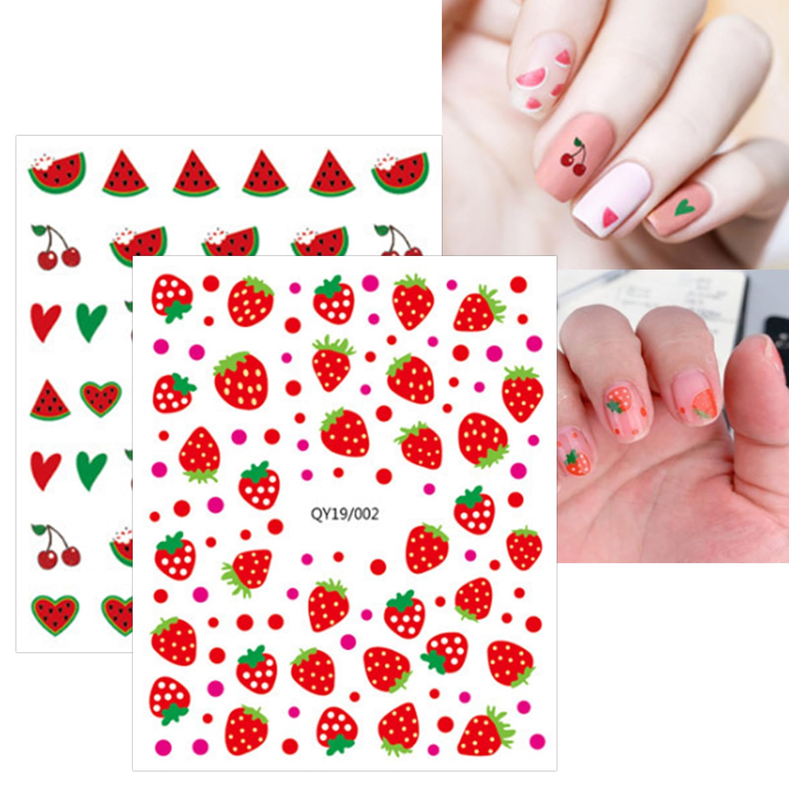 Self-adhesive nail decals applied to fingernails