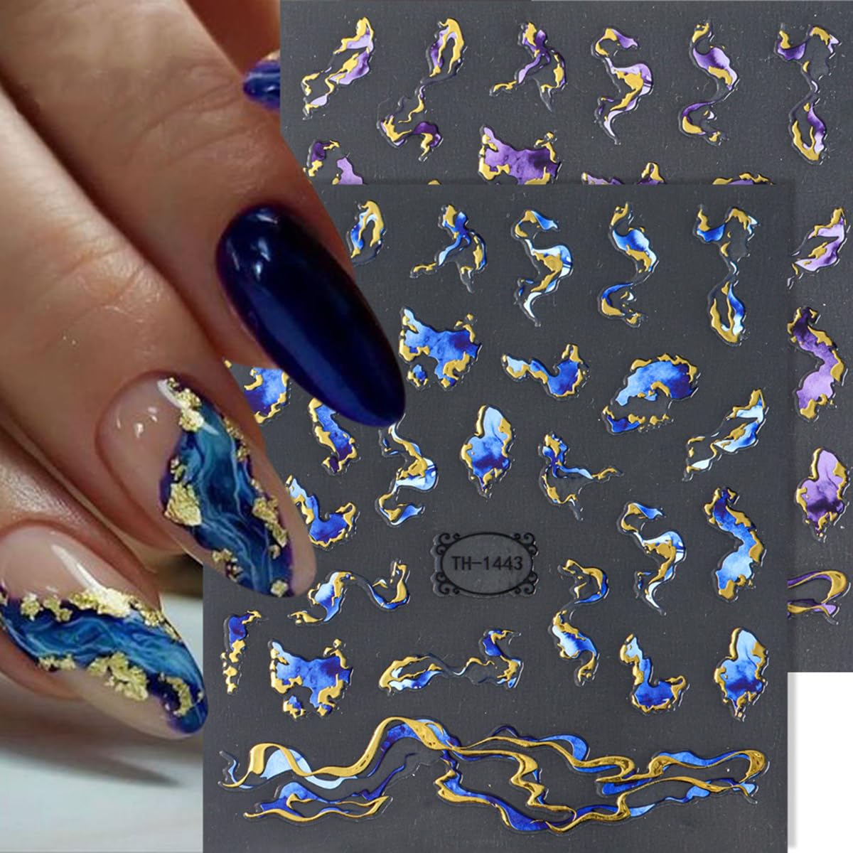Detailed view of gold foil metallic stripe nail stickers