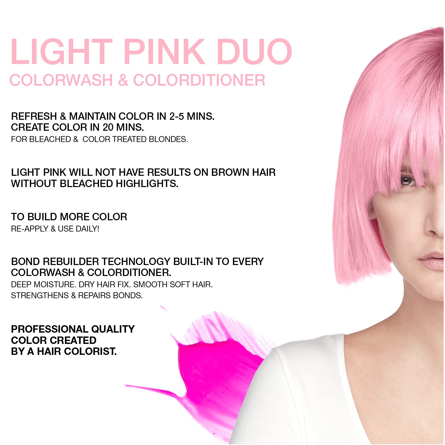 Celeb Luxury semi permanent colorwash shampoo packaging demonstrating the 8.25 fluid ounce pastel pink pigment bottles.