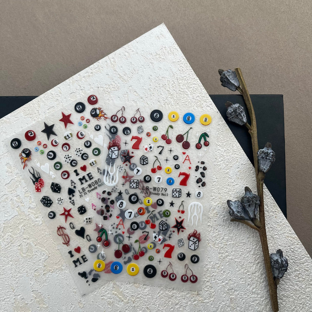 Billiards 8 ball and dice design nail decals