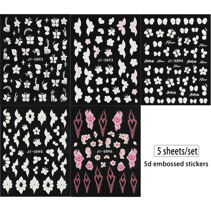 Close up view of 5D white floral nail decals