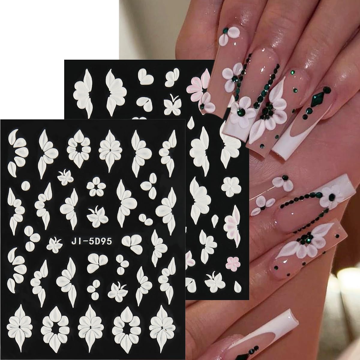 Five sheets of self-adhesive 3D acrylic flower nail designs