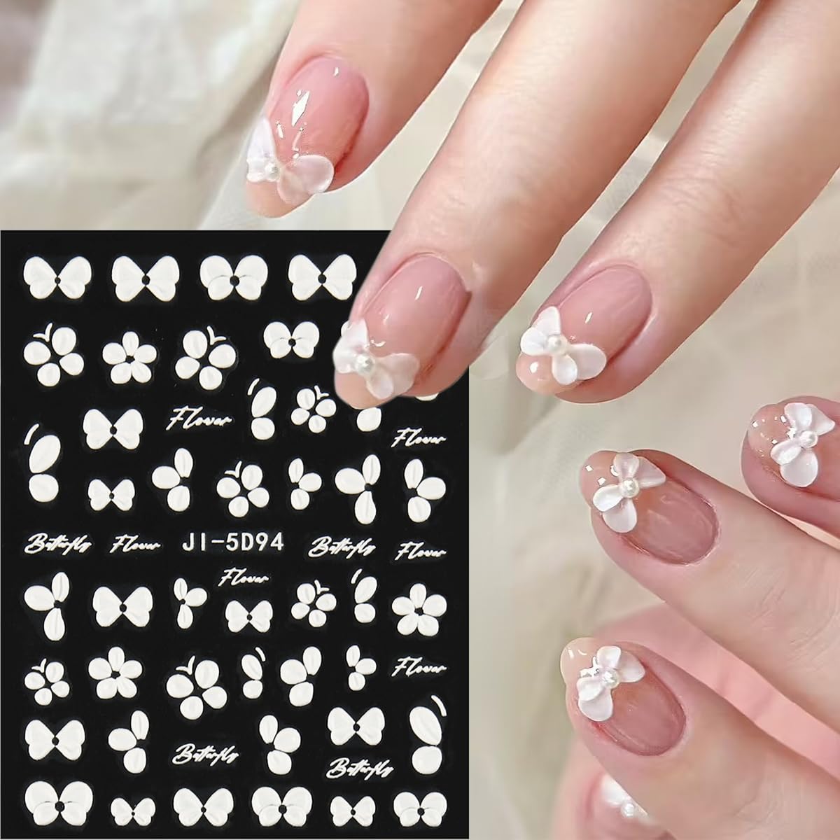 Detailed texture of embossed white nail art stickers