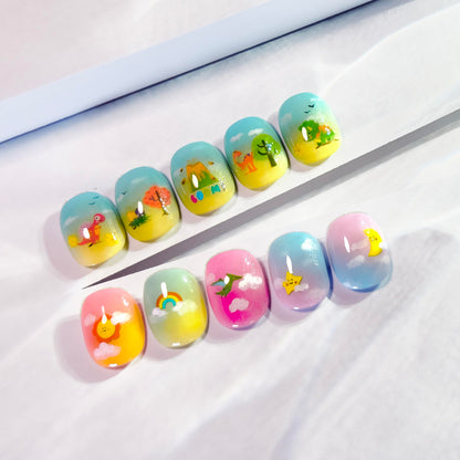 Girl applying self adhesive nail decals at home
