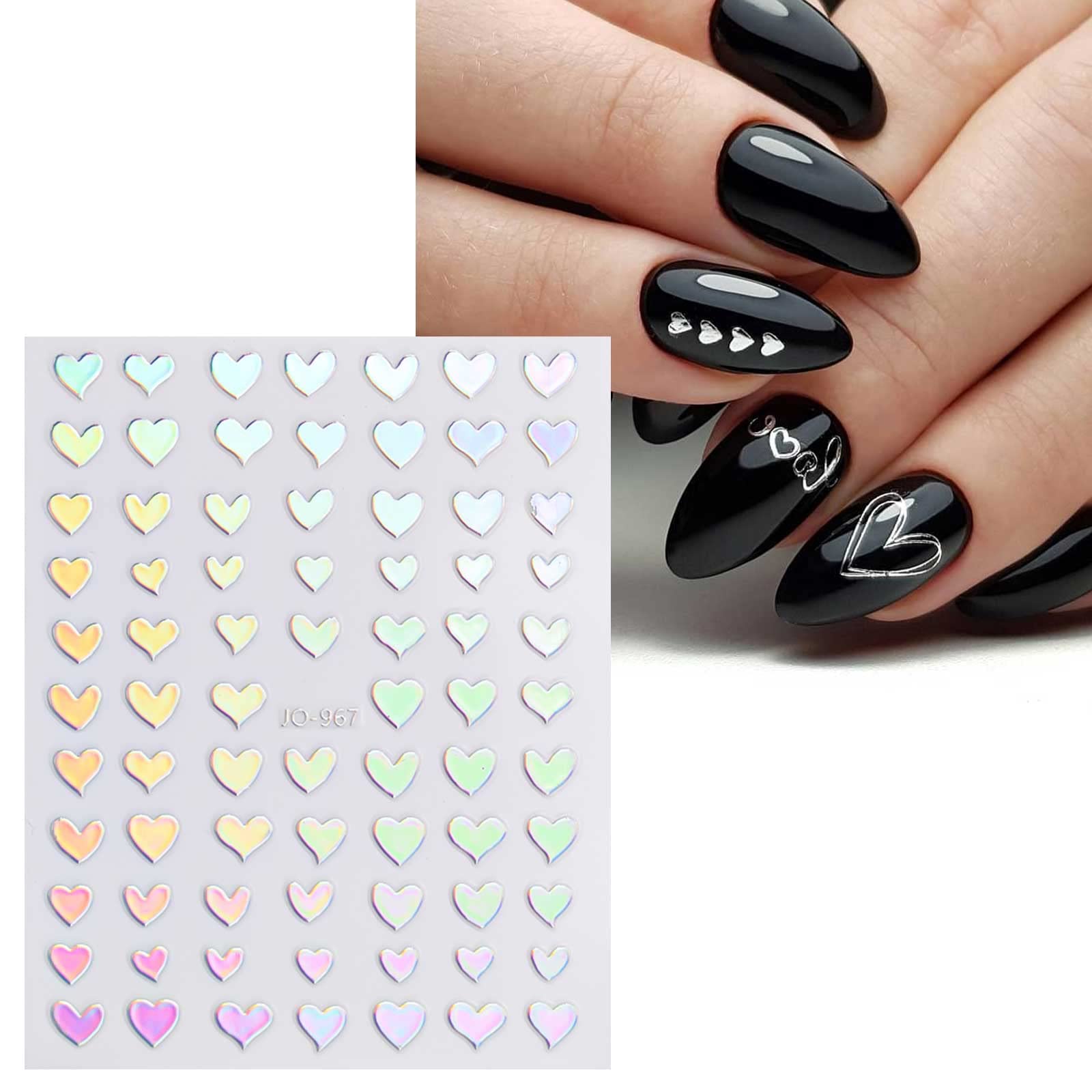 Jmeowio aurora heart stickers on manicured nails