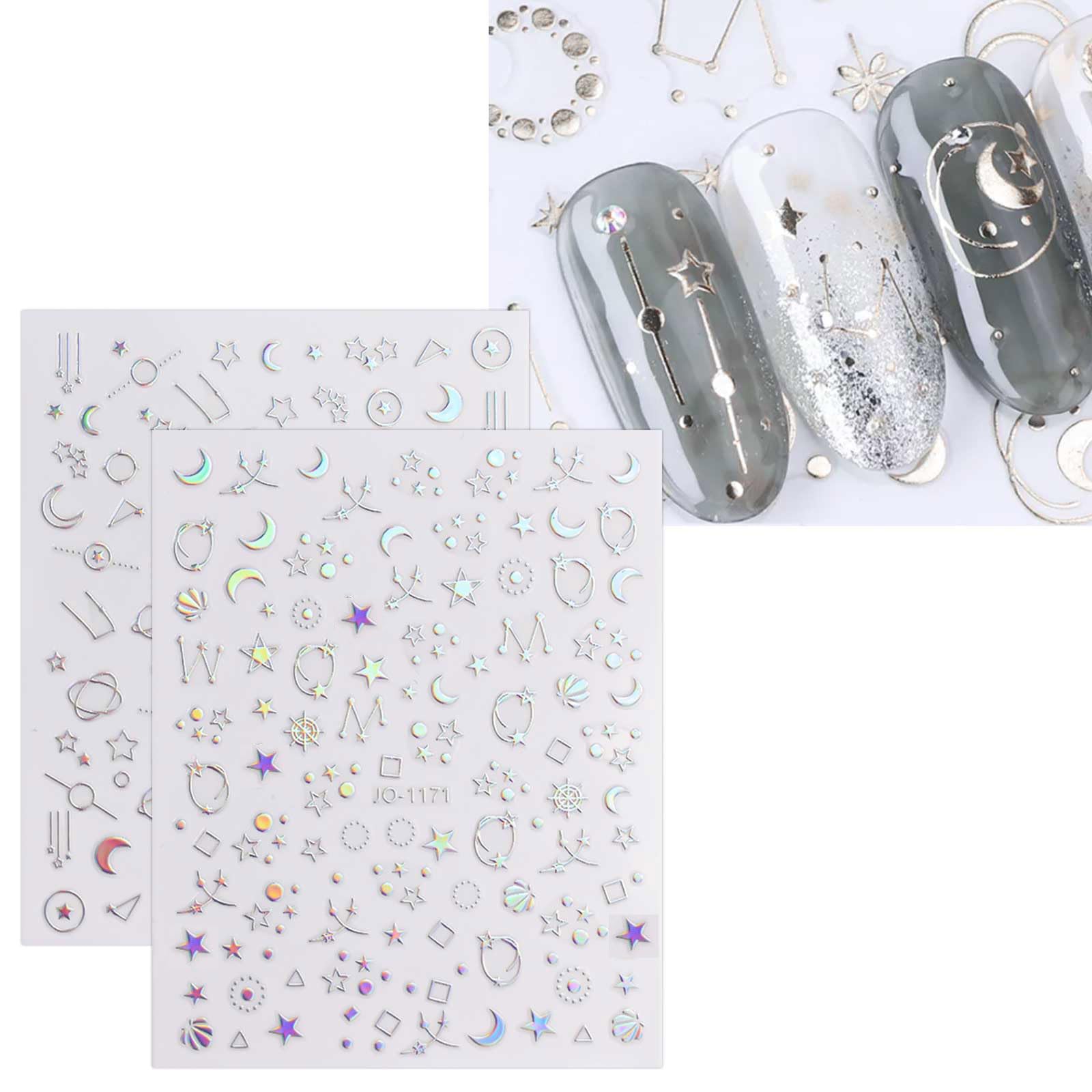 Detailed view of holographic nail art design accessories