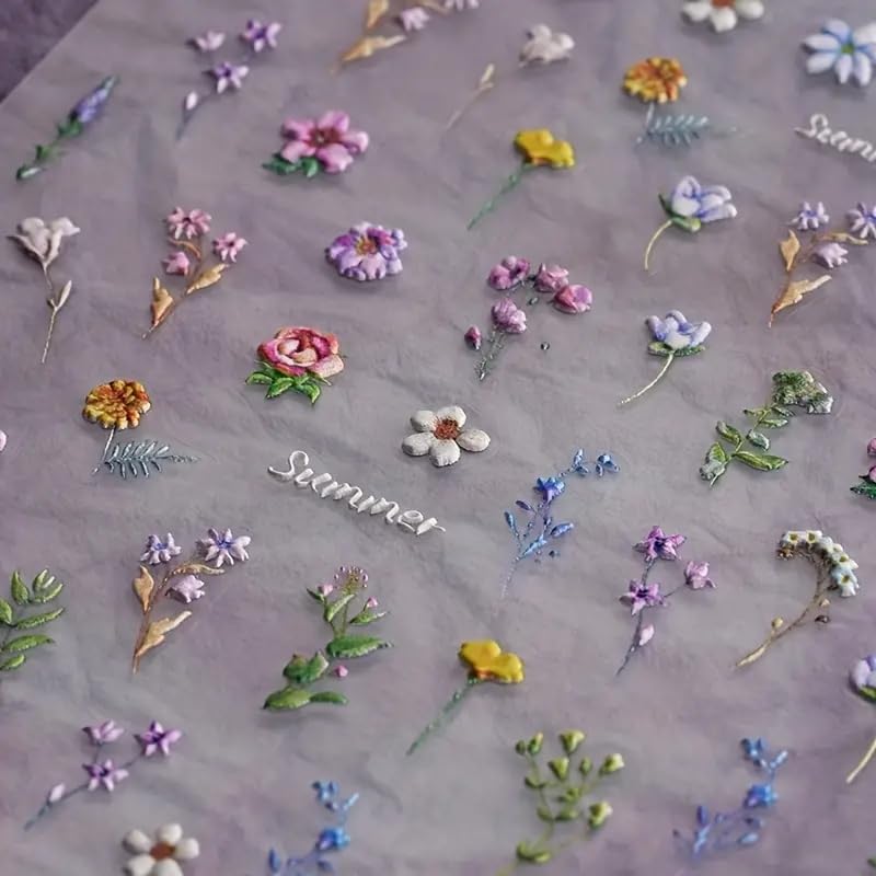 Close up of embossed summer plant nail stickers