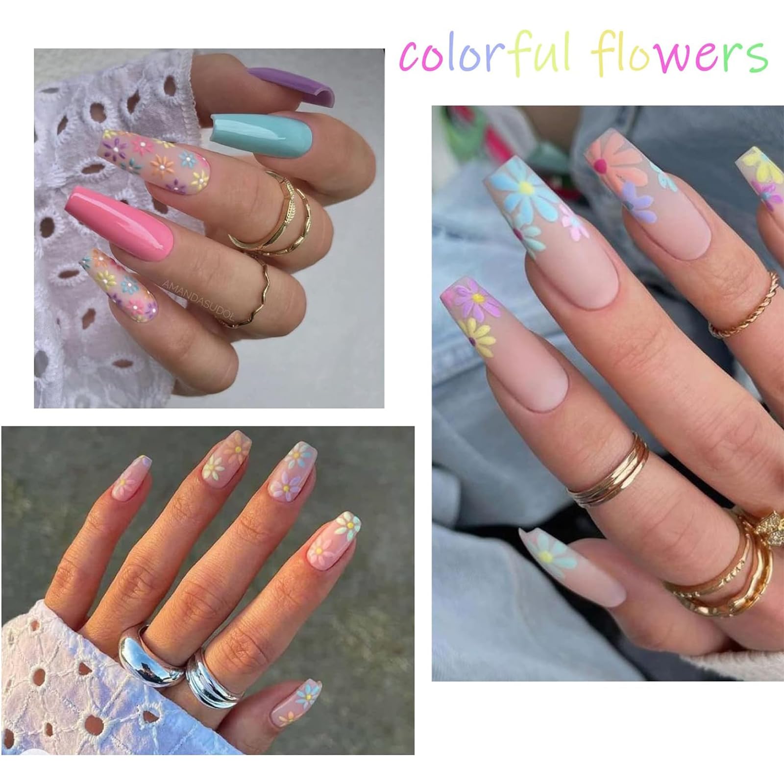 Close up of 5D daisy nail decals on a hand model