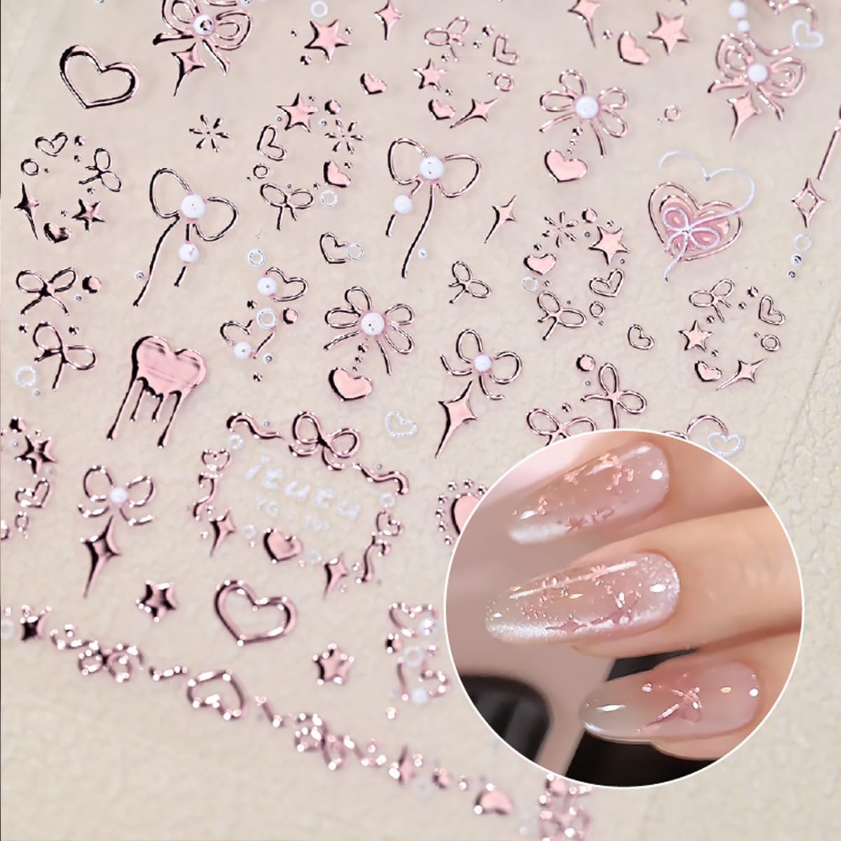 Accio 5D nail stickers on pink manicure background