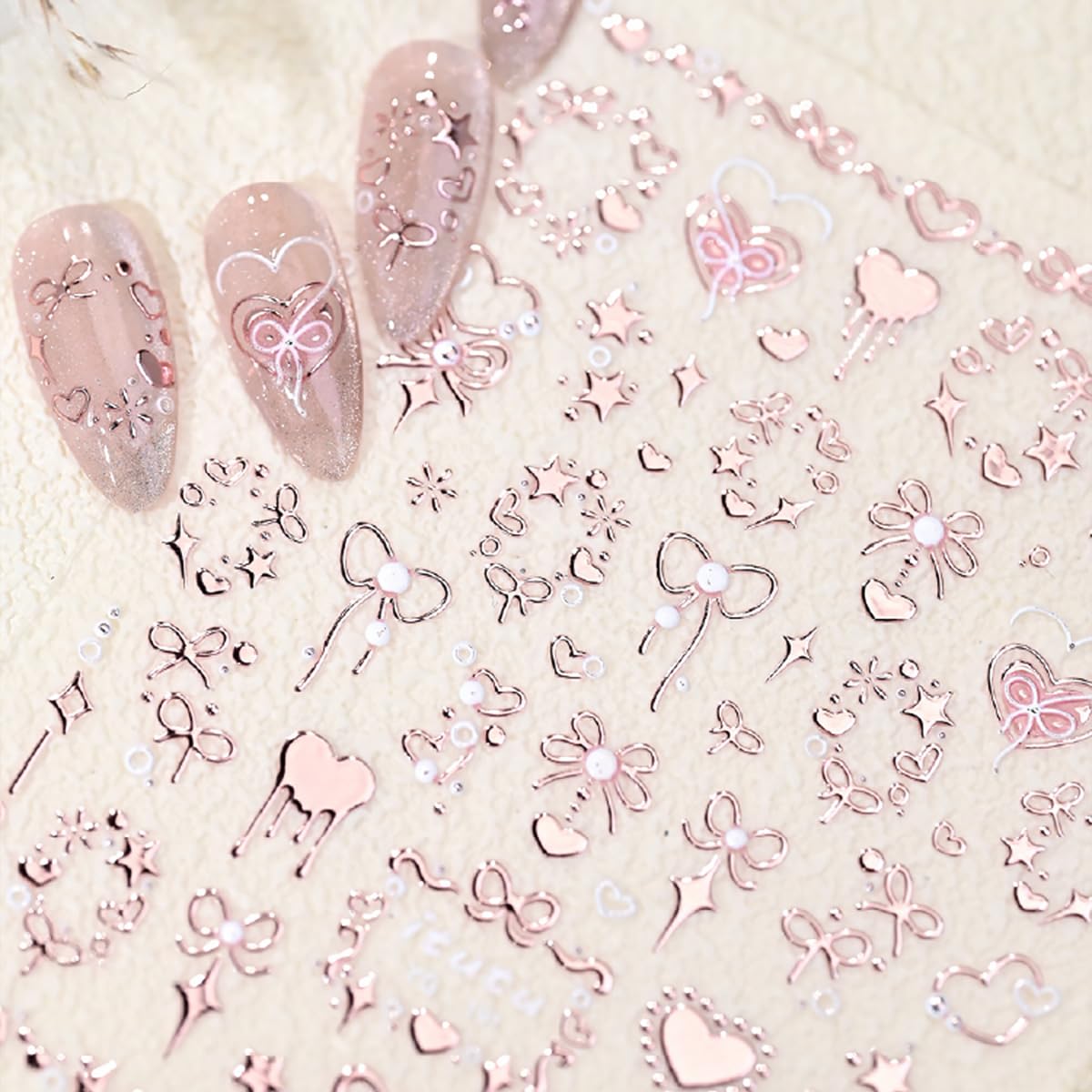 Detailed texture of embossed 5D nail art designs