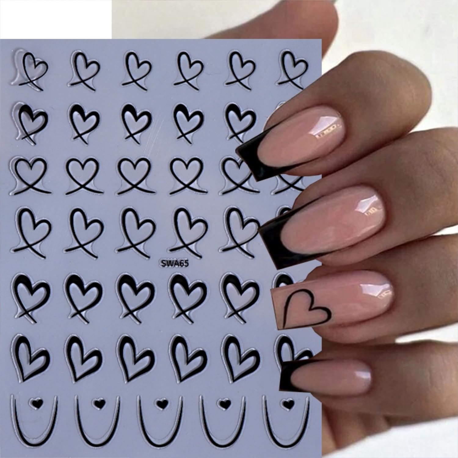 Pink and multicolor heart nail stickers on sheet