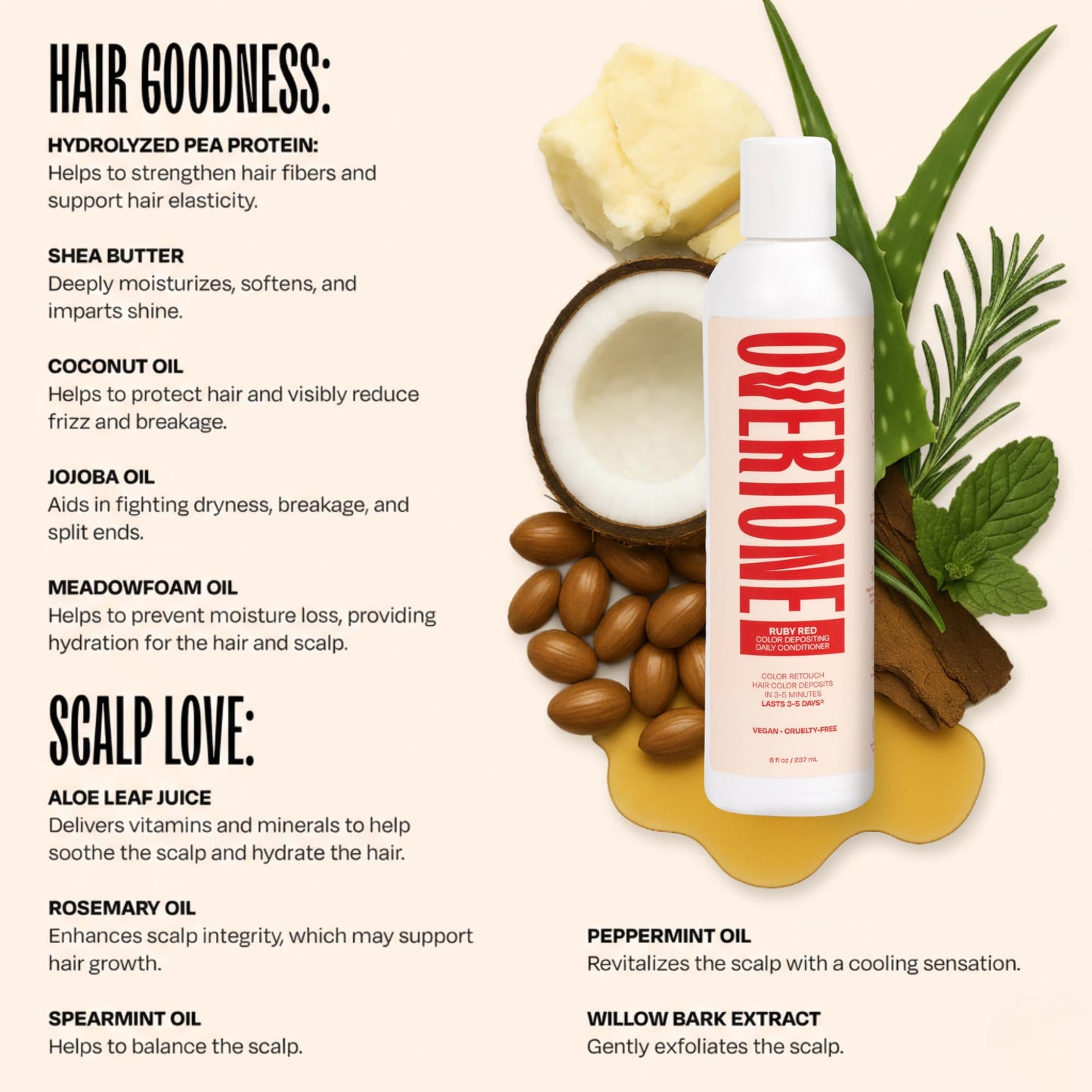 Overtone imported USA hair care daily color depositing conditioner bottle layout