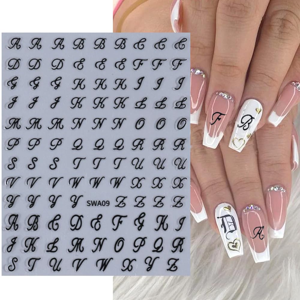 Black and white Old English letter stickers for nail art