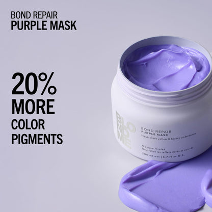 Salon-grade anti-brassiness purple mask featuring almond oil and cornflower extract ingredients