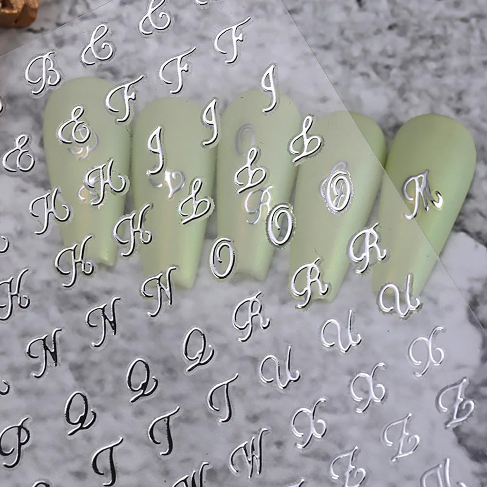 Detailed texture view of metallic letter nail decals