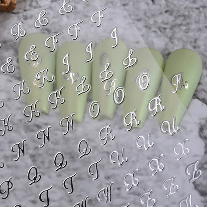 Detailed texture view of metallic letter nail decals