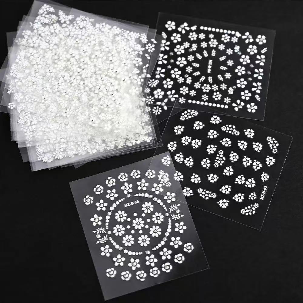 Detailed view of rhinestone flower embellishments for nail art