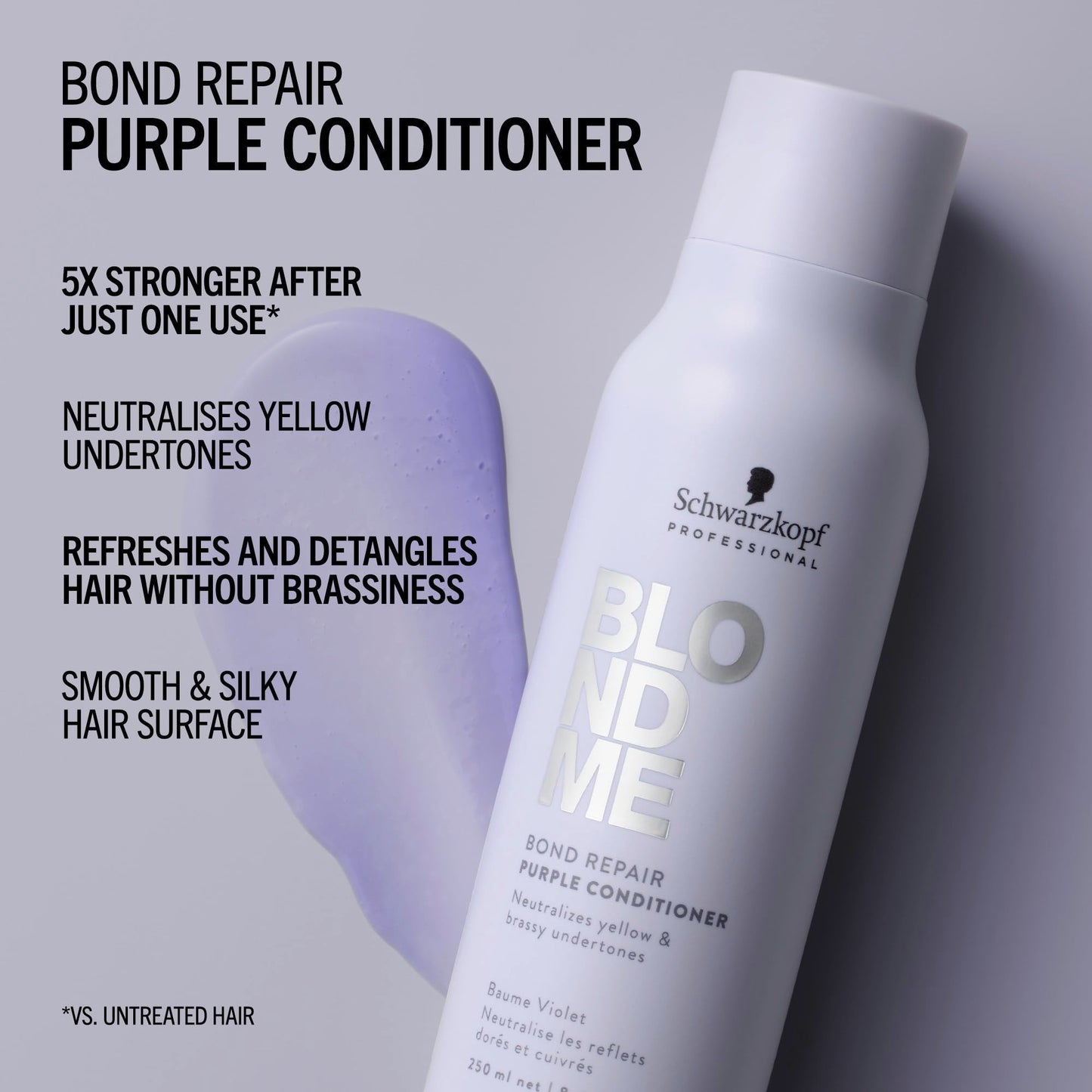 BlondMe anti yellow toning conditioner bottle showing bond repair technology benefits