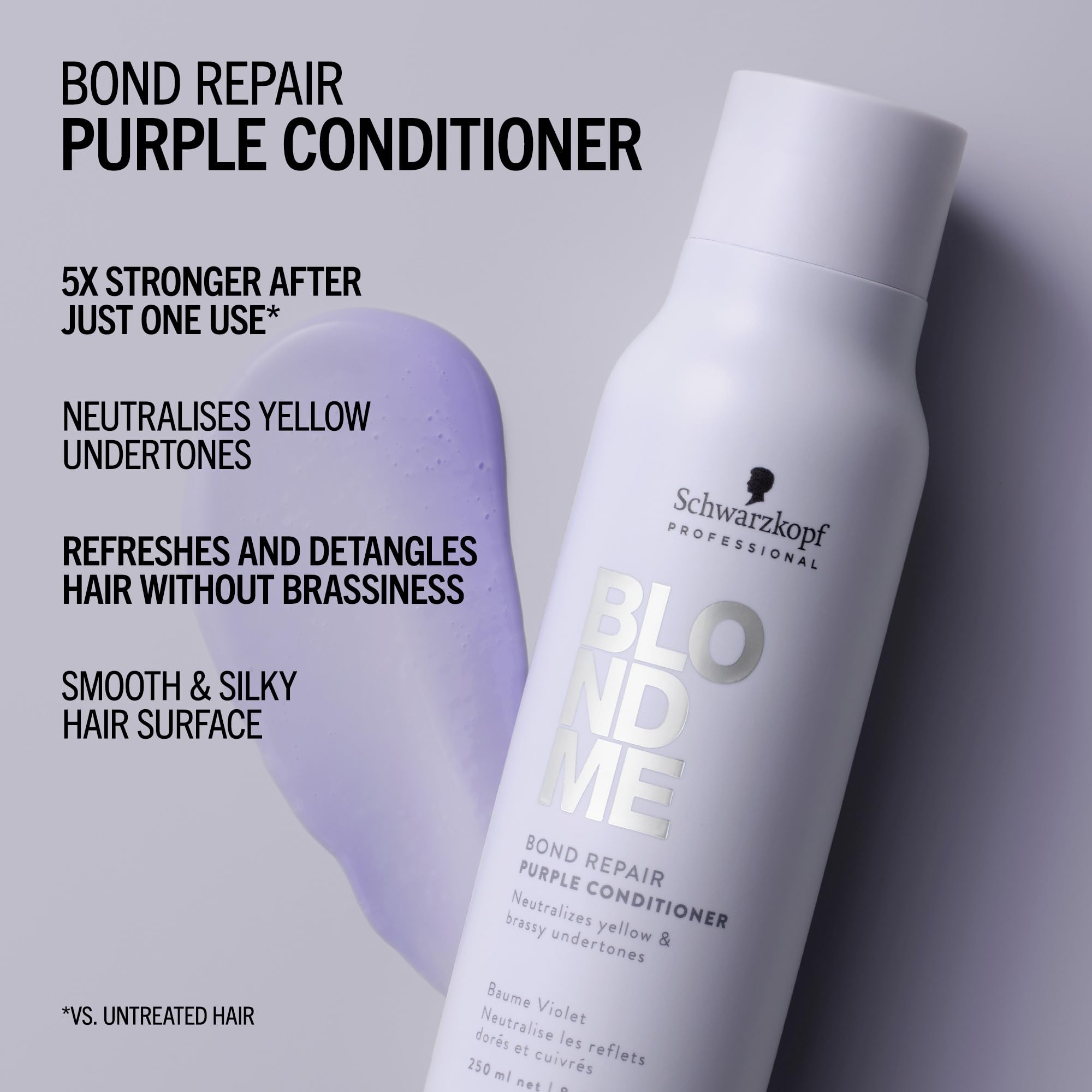 BlondMe anti yellow toning conditioner bottle showing bond repair technology benefits