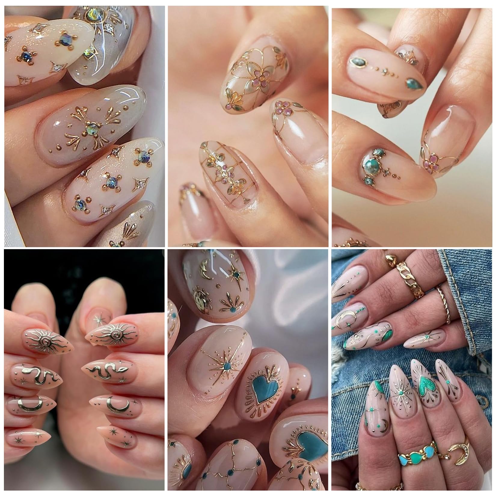 Close up of 5D embossed sun and moon nail decals
