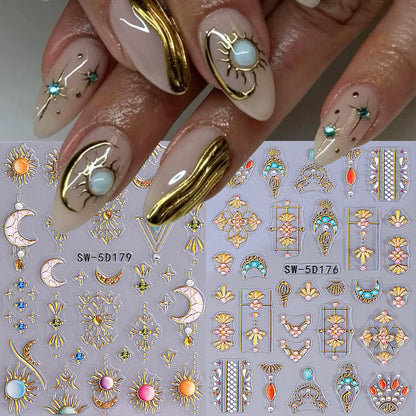 Nine sheets of assorted metallic nail art supplies