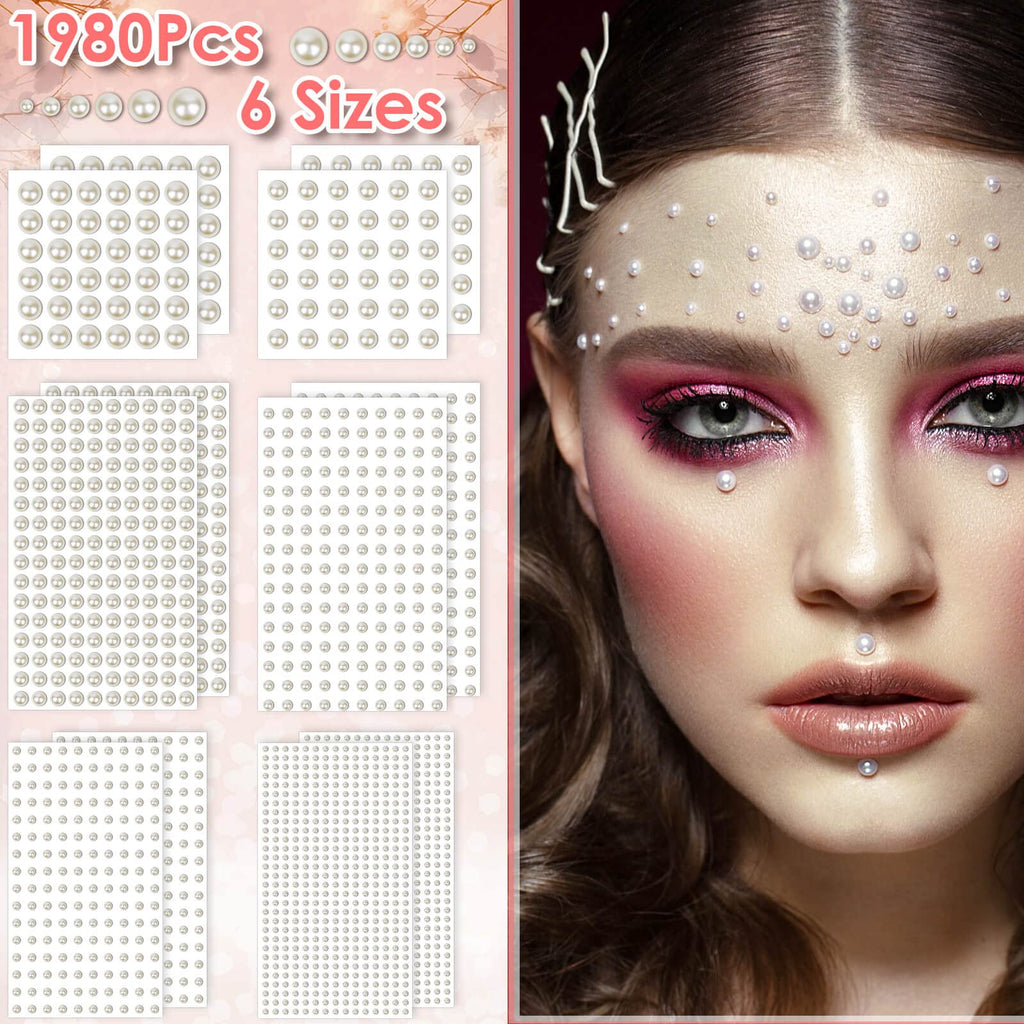 Close up of assorted size flatback faux pearls on sheet.