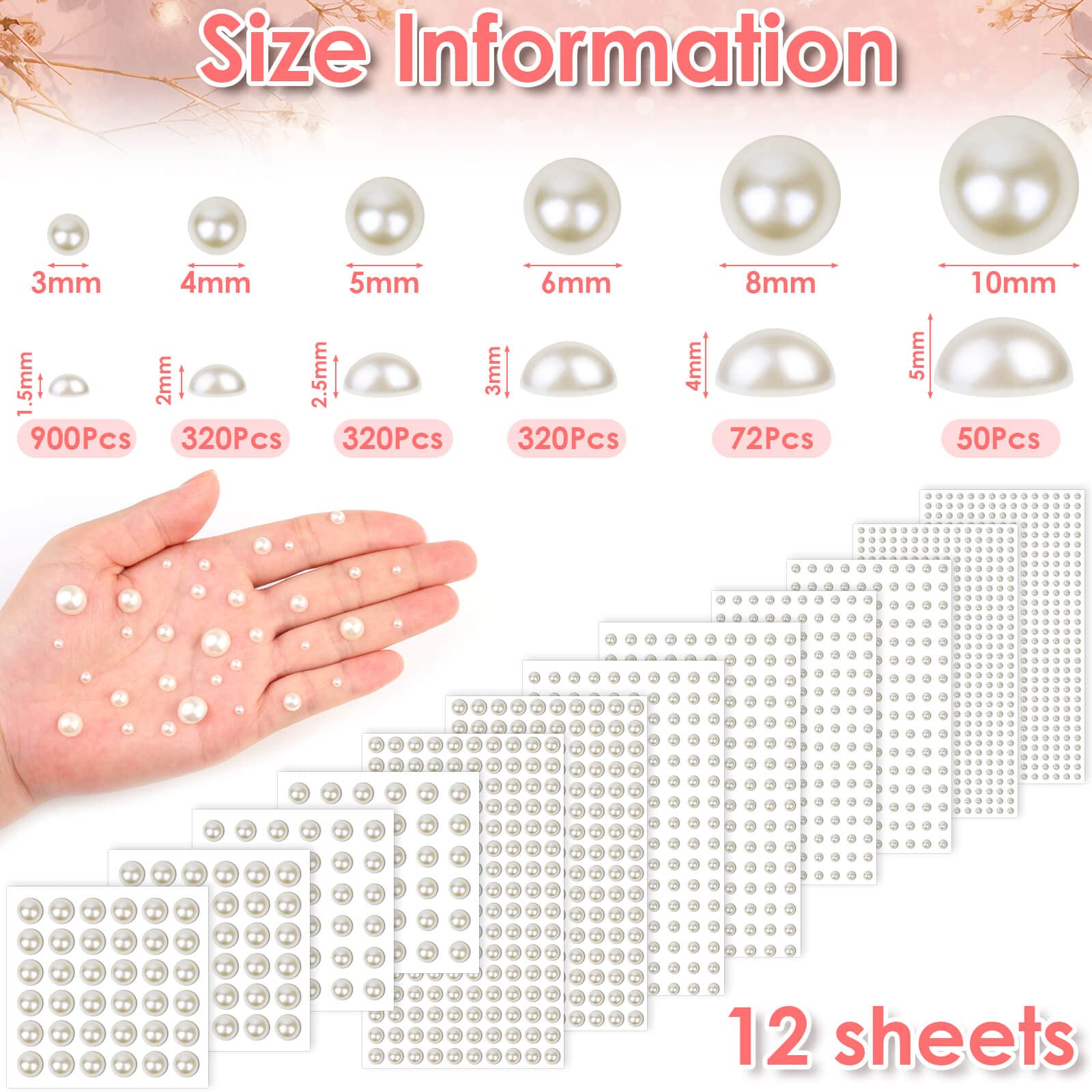 Close up of Shynek flat back pearl stickers for makeup