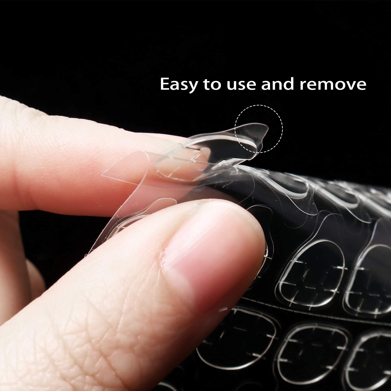 Demonstration of adhesive tabs application on fingernails
