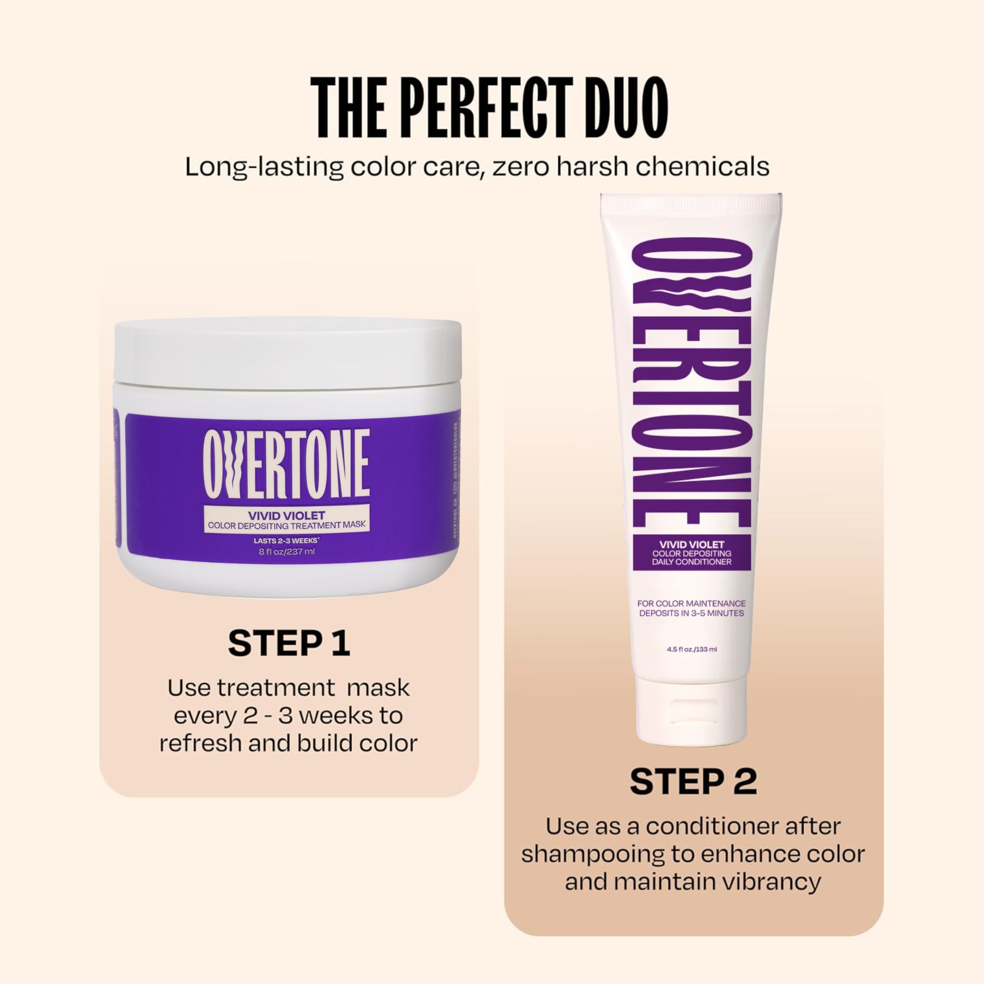 Close up of the vegan and cruelty free logos on the Overtone Daily Color Depositing Conditioner tube.