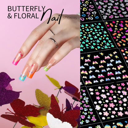 Precision metal tweezers picking up a small 3D flower nail sticker from the sheet