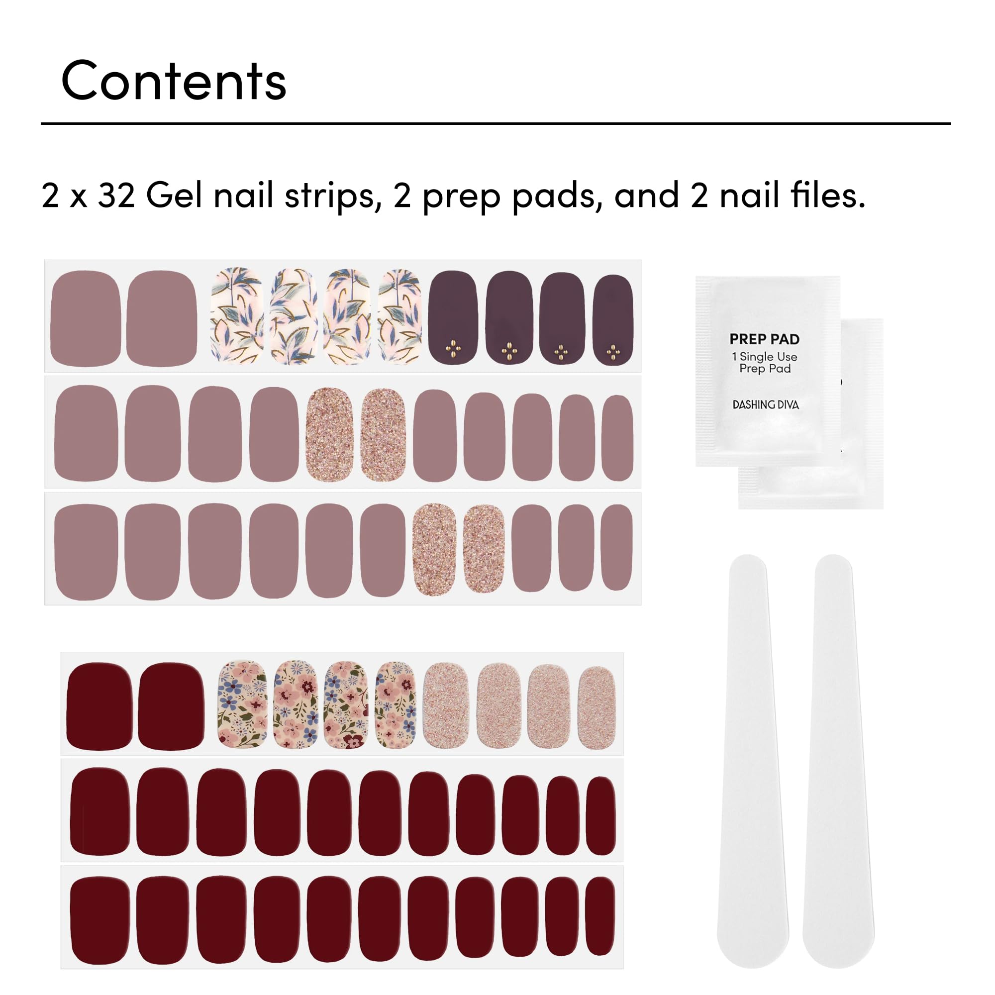 Dashing Diva UV free gel nail stickers application kit contents