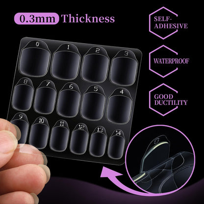 Showing 15 different sizes of press on nail adhesive tabs