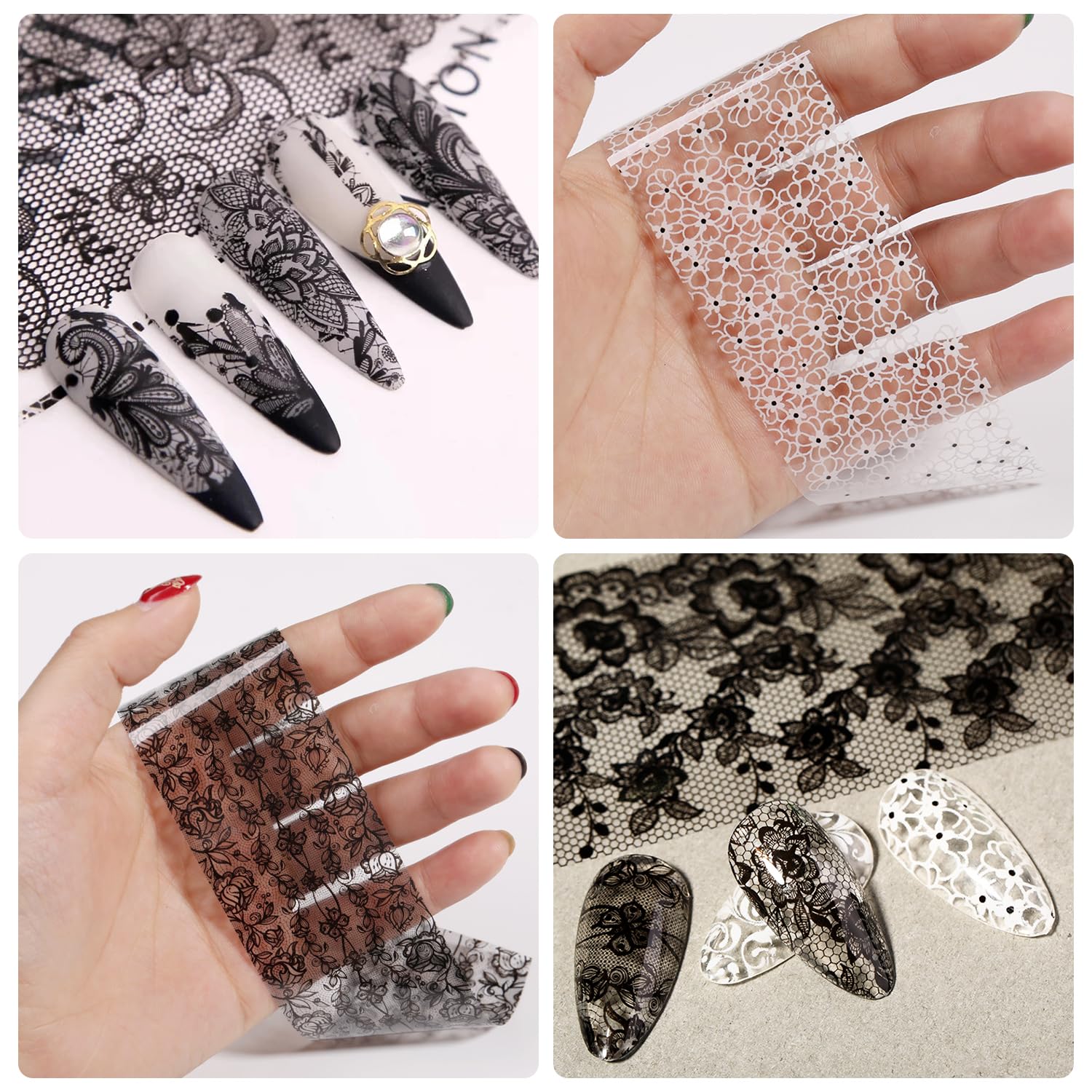 Close up of floral pattern nail transfer stickers