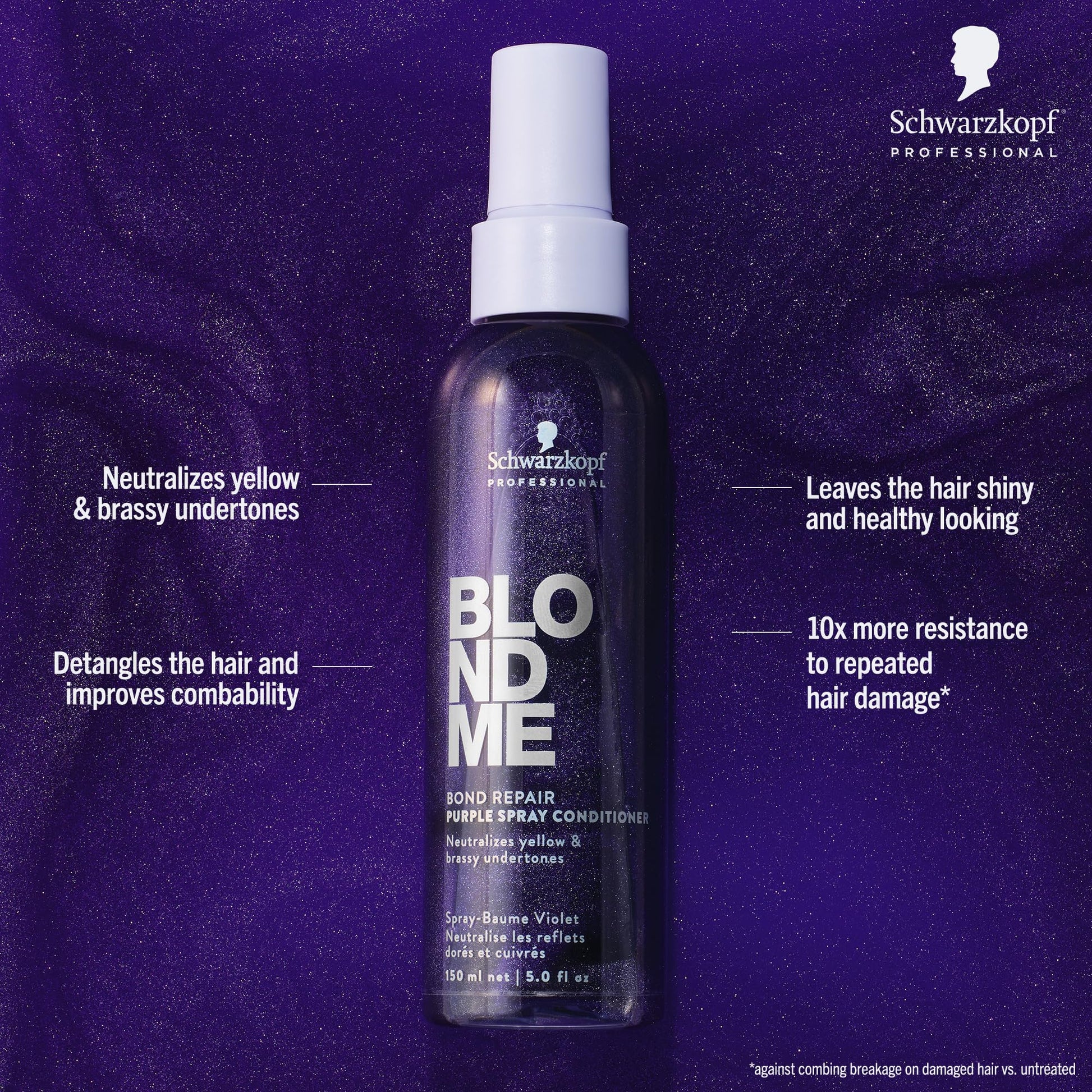 BlondMe leave in purple toning spray for neutralizing yellow and brassy tones