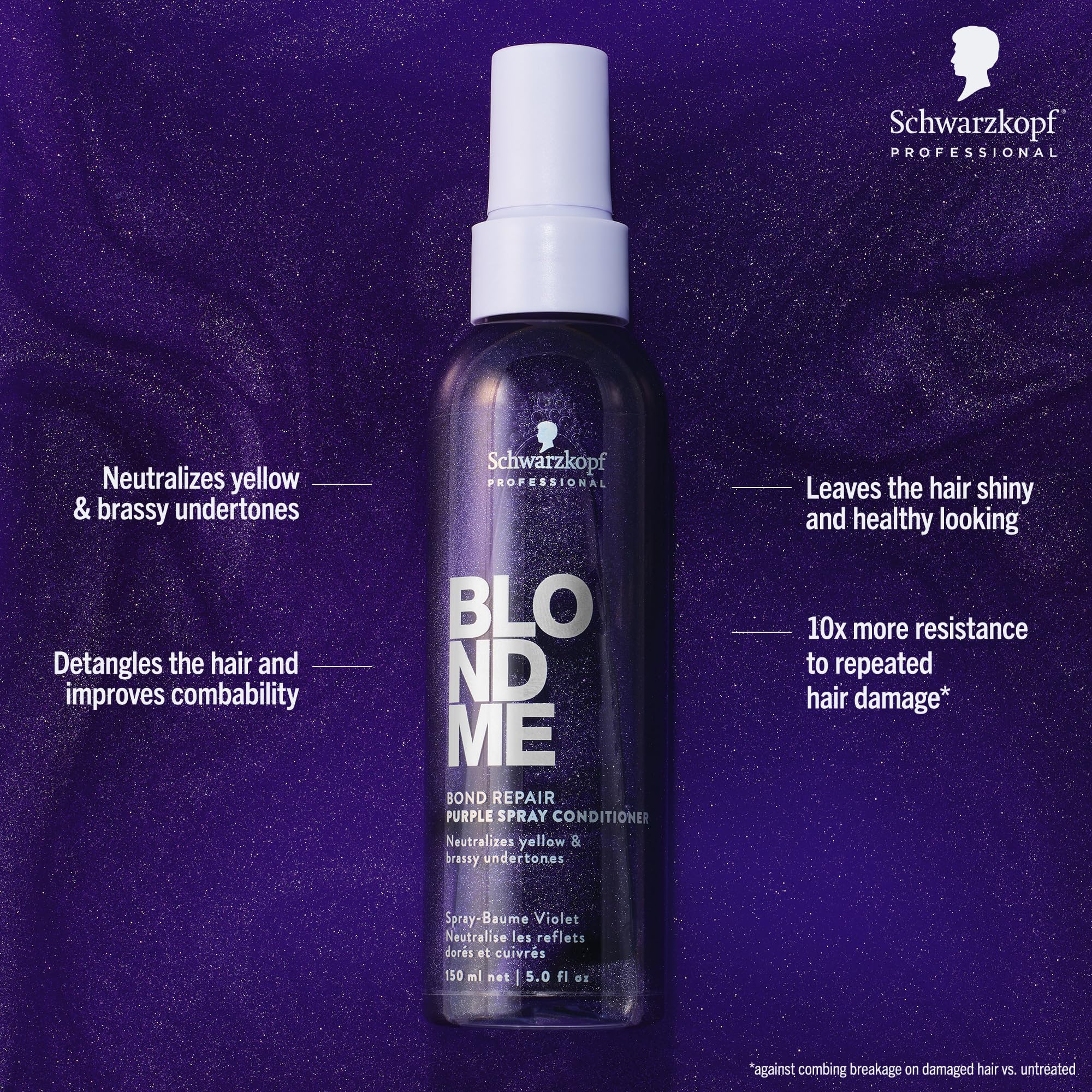 BlondMe leave in purple toning spray for neutralizing yellow and brassy tones