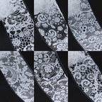 Manicure demonstration showing lace nail foil on acrylic nails