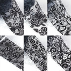 Assorted holographic lace nail foils displayed for DIY manicure