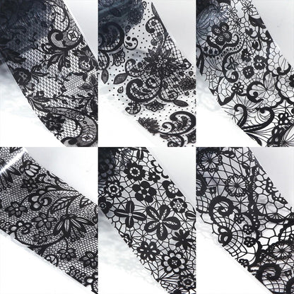 Applying lace pattern nail foil to acrylic nails