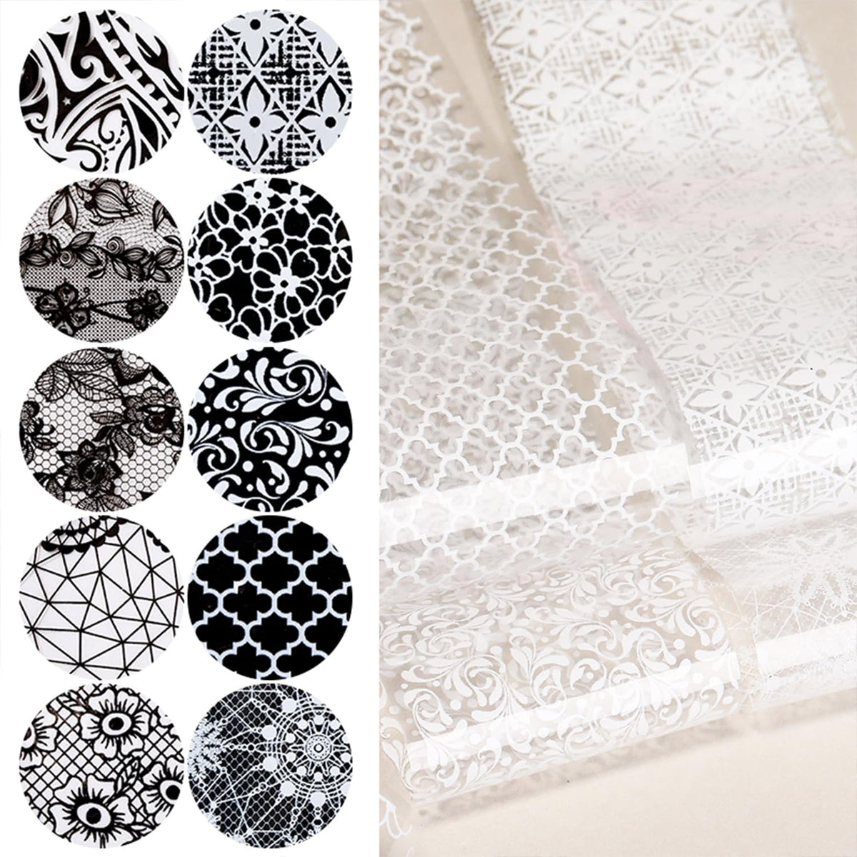 Silpecwee nail foil transfer sheets laid out for display