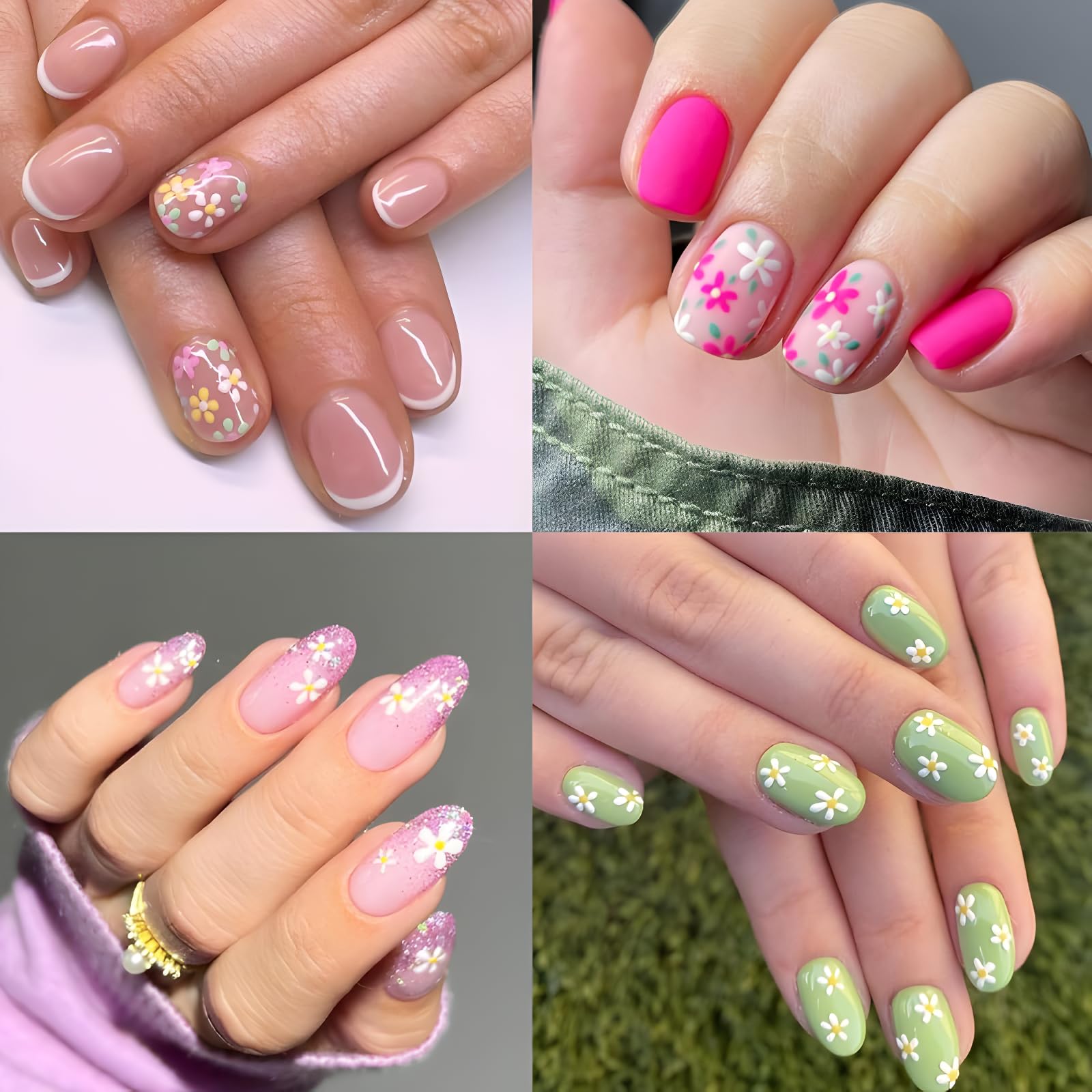 Model showing DIY manicure using 3D floral nail stickers