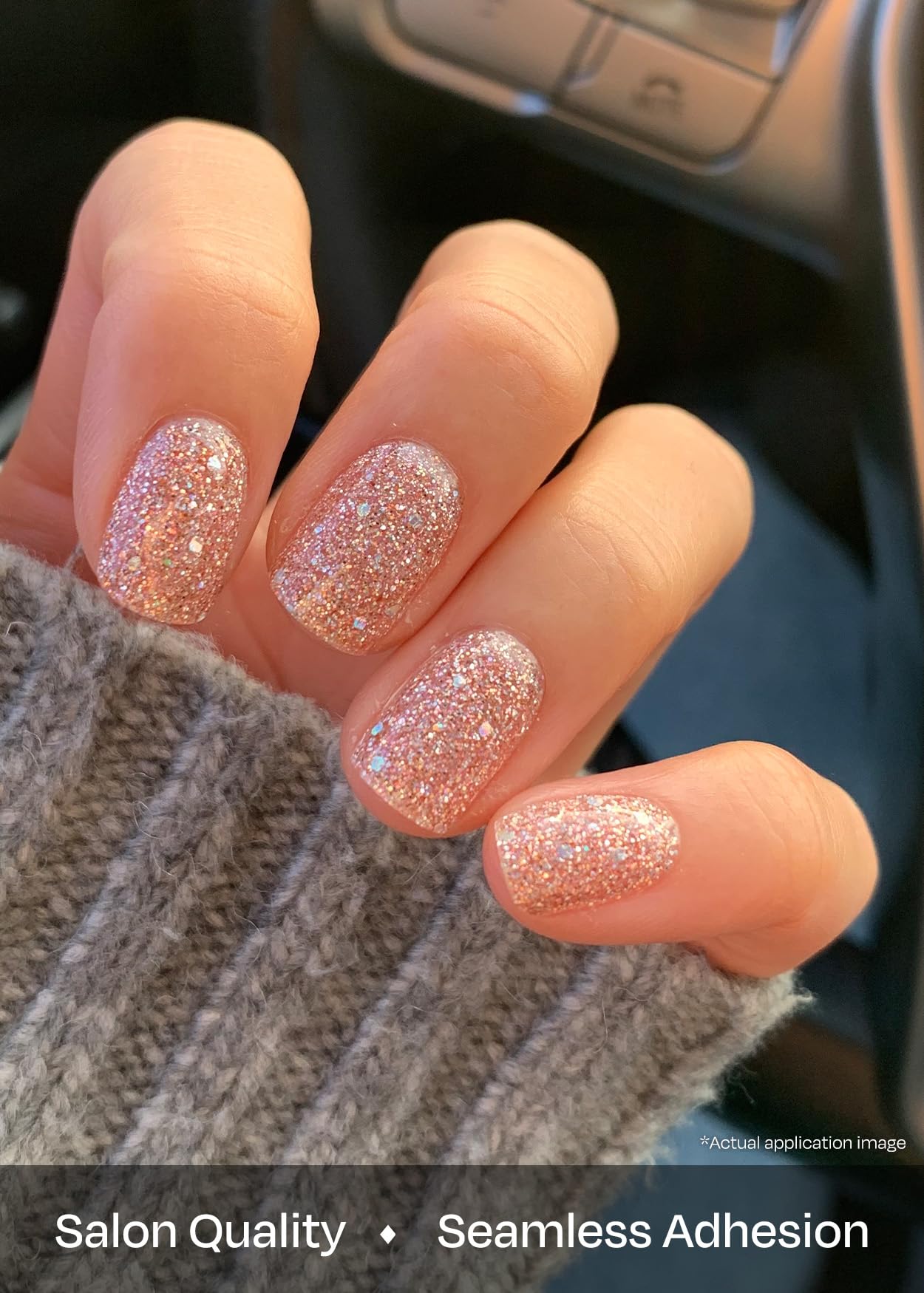 Model wearing Ohora Semi Cured Gel Nail Strips in N Pixie Dust