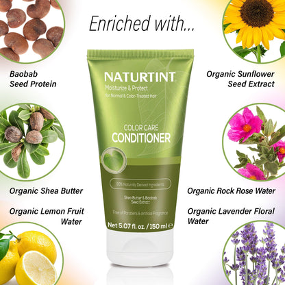 Back label view of Naturtint color treated hair conditioner with full organic ingredient list