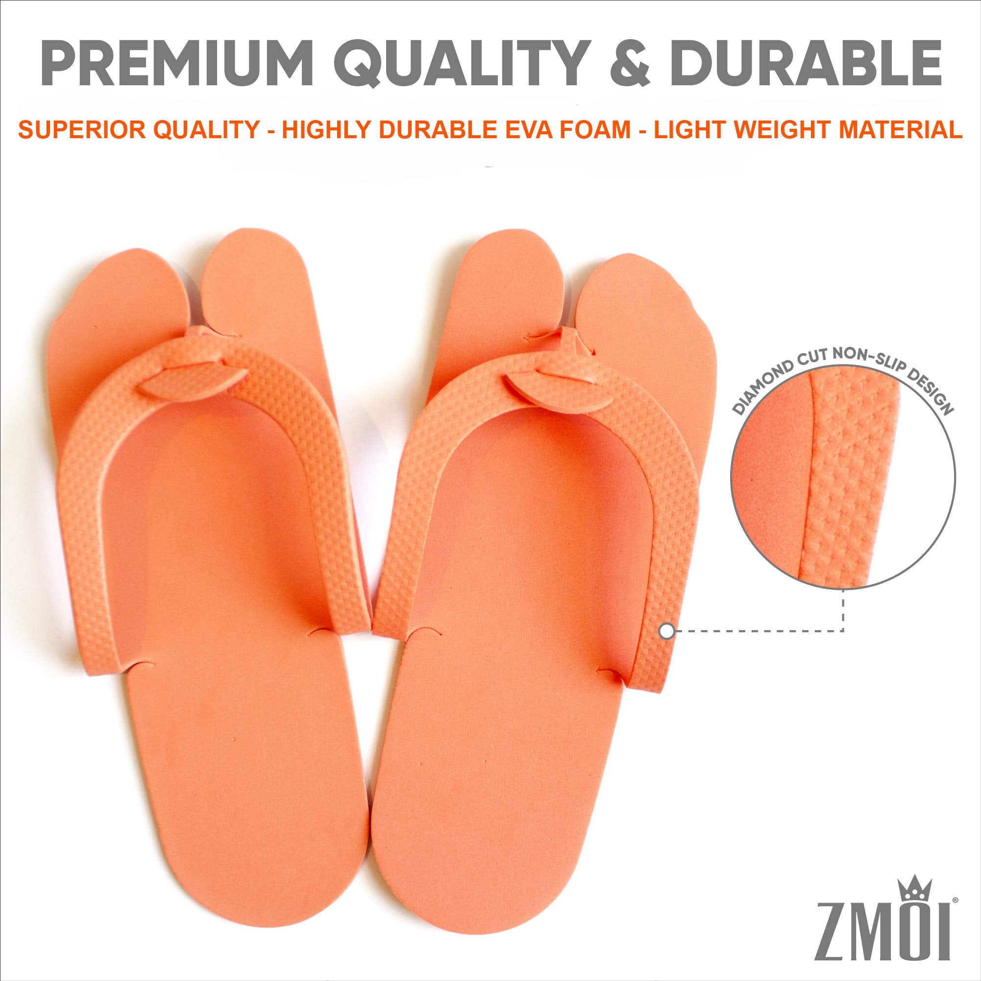 Twelve pairs packaging option of ZMOI lightweight foot care slippers for professional nail salons.