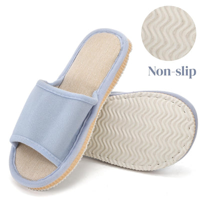 Close up of linen cotton texture on indoor spa slippers