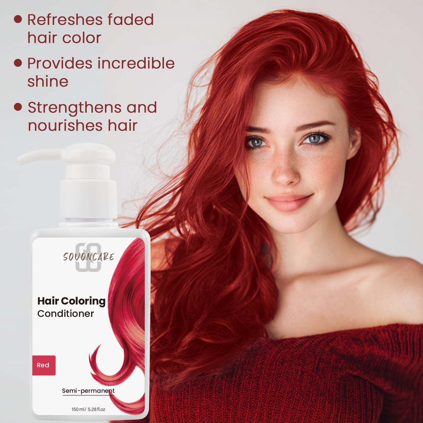 SOVONCARE semi permanent red hair dye conditioner packaging showing usage instructions